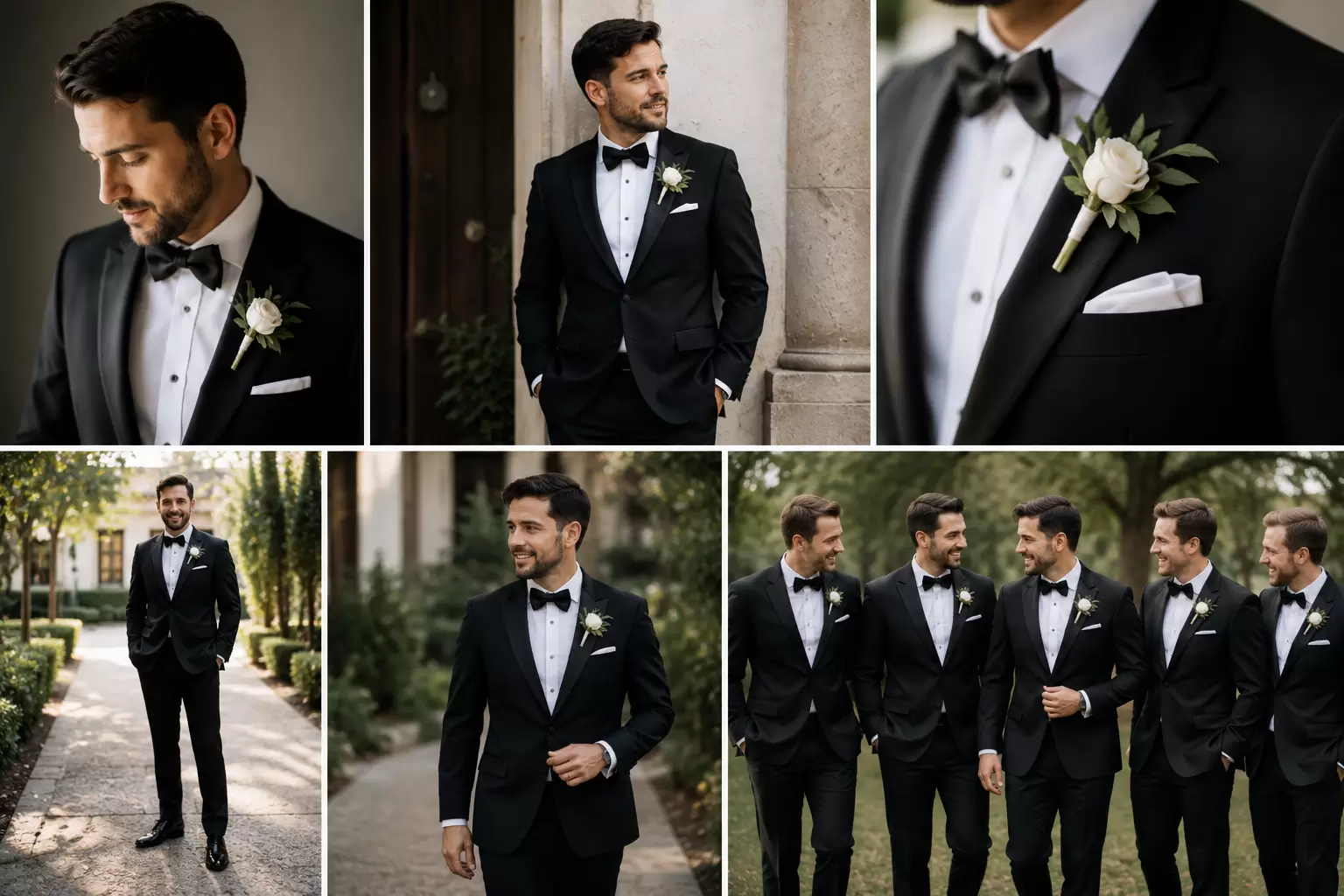 groom and groomsmen portrait collage