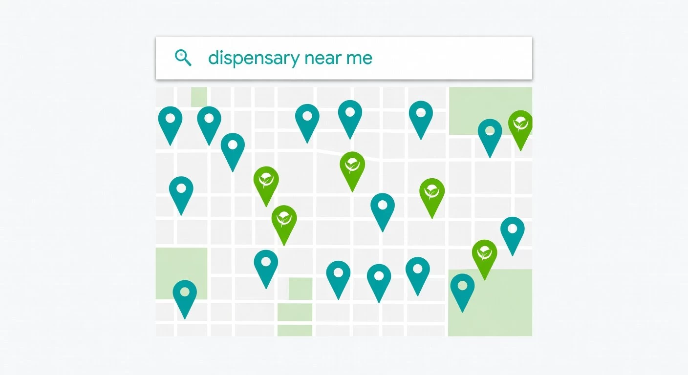 Local SEO determines whether your dispensary appears when nearby customers search for cannabis products